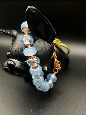 Hand Crafted Light Blue Beads and Rose Gold Bracelet